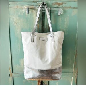 MILA Made in Los Angeles Canvas/Leather Handle Tote Bag  Silver Accent